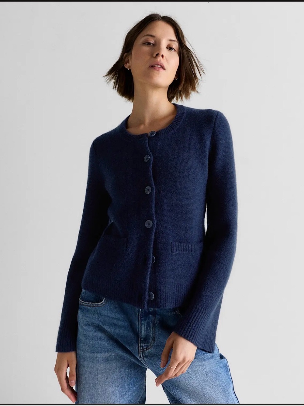 EUC | Quince 100% Cashmere Structured Cardigan | Navy | Size Small